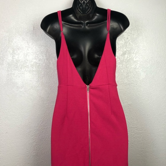 NEW LULU’S bodycon fitted exposed zipper hot pink Dress sexy Sz XS - Picture 6 of 14